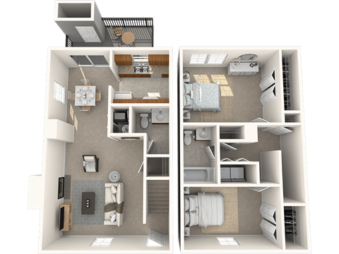 Floor plan for 2 beds, 1.5 baths, 1050 sqft